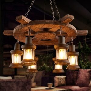 Retro Loft Solid Wood Chandelier for  Restaurant Coffee Shop Vintage Industrial Pendant Lights  Living Room Decoration 1