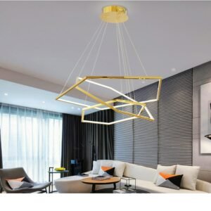 New Post-Modern  Luxury Gold Chandelier  Minimalist Geometric Hexagonal Line Led Suspension Light For Living Room Ring Light 1