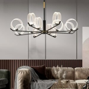 Industrial chandelier black  rings lamp Acrylic LED Chandeliers living room dining room restaurant AC110V 220V indoor lighting 1