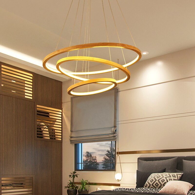 Ring Wood Led Chandeliers Modern Personality Pendant Lamps For Ceiling Villa Living Room Bedroom Dining Room Decoration Luminary 4