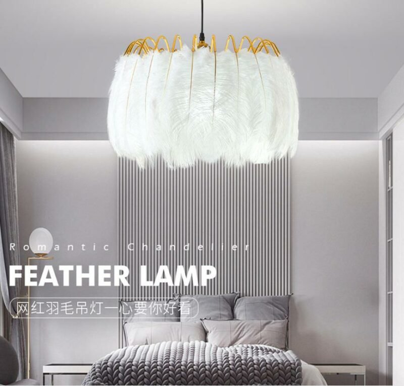 Nordic Feather  Pendant Light  bedroom hanging lamp modern warm romantic creative children's room indoor decor  lamps Fixture 3