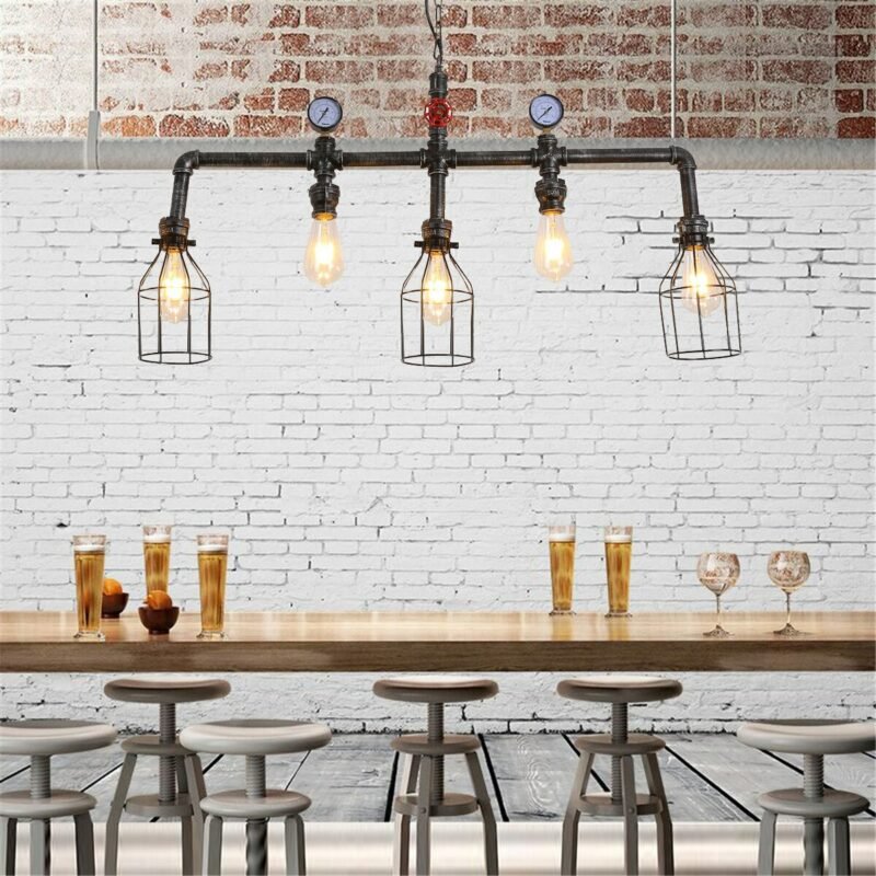 Industrial Style Loft  Country Water Pipe Pendant Lighting Retro Creative Personality Restaurant Bar Table Iron Cage Lamp Lights 2