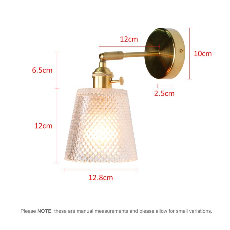 WADBTY Modern Glass Wall Light E27 LED Copper Light Switch Wall Sconce For Bedroom Suit for 90-260V 3