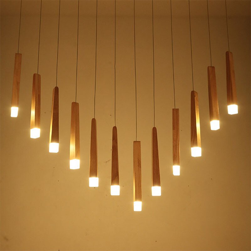Nordic Long Strip Restaurant Pendant Light Bar Cafe Simple Solid Wood Matchstick Lamps For Cashier Lamp 1