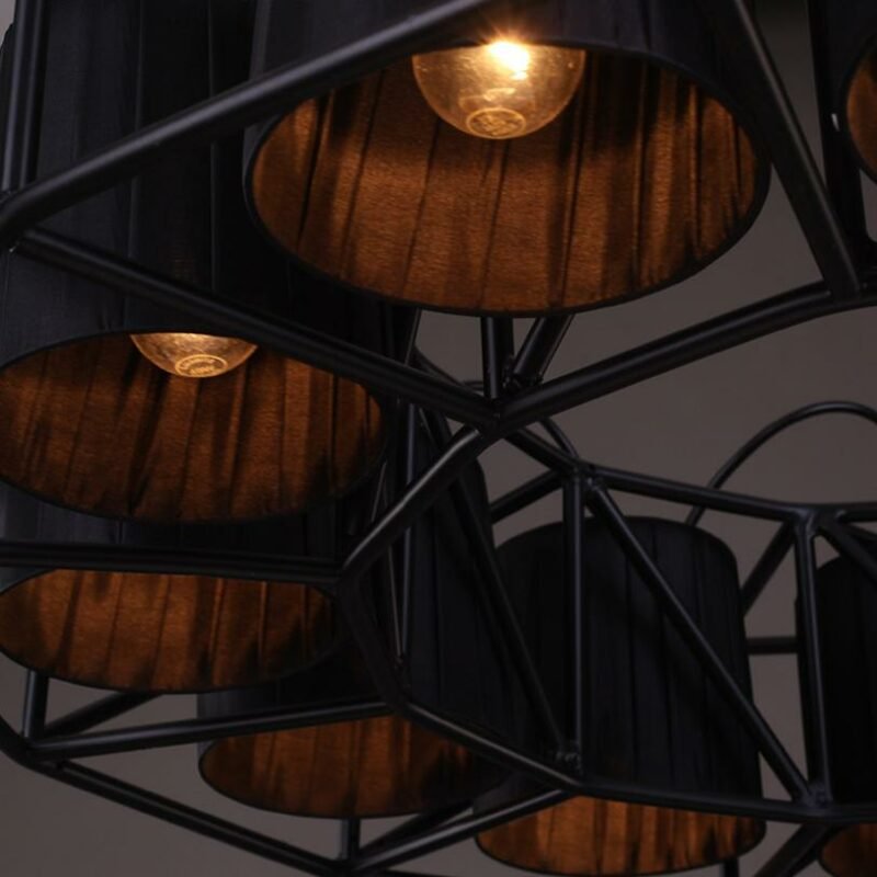 Loft industrial style restaurant cloth cover Pendant light For living Room American retro black hanging lamp For bar light 6