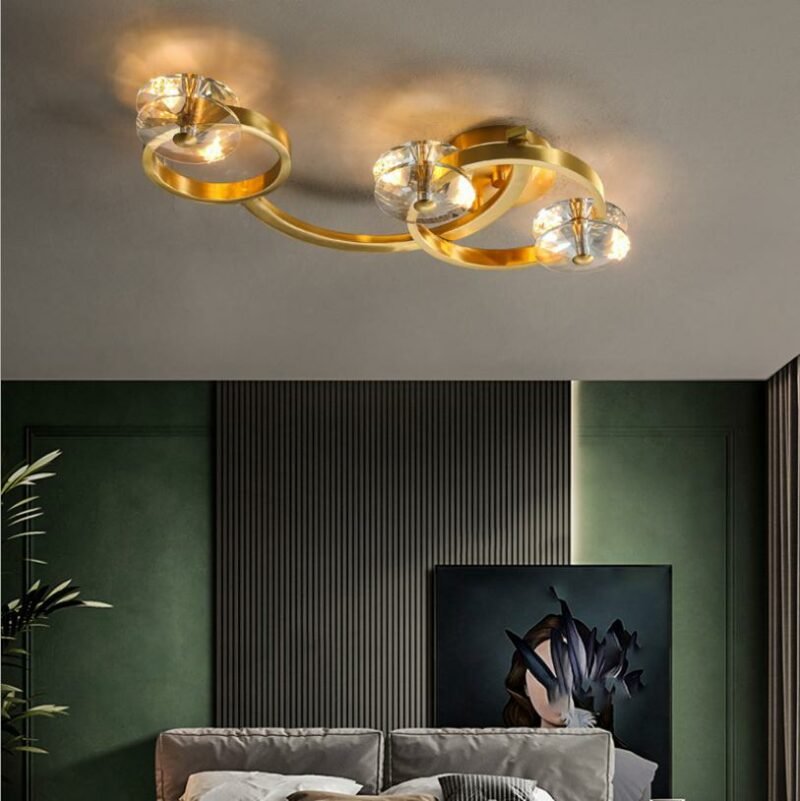 New Copper Bedroom Ceiling Lamp Modern Light Luxury Simple Art Crystal Restaurant Ceiling Lamp indoor Decoration Lamps 1