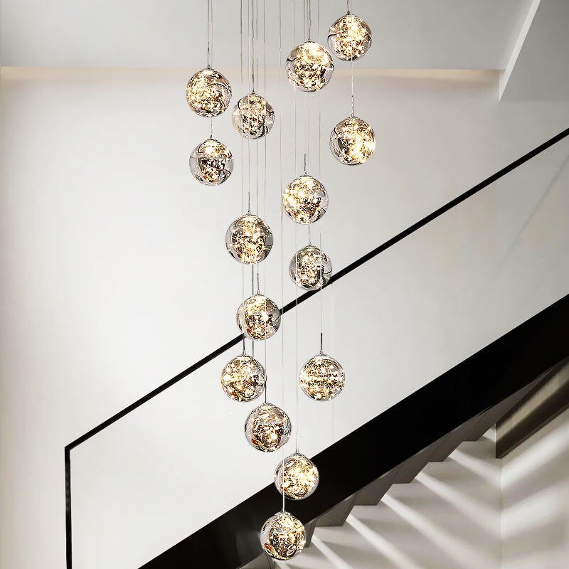 Modern Luxury Glass Staircase Chandeliers Lighting For Villa Loft Home Hotel Modern Loft Led Glass Staircase Pendent Lights 2