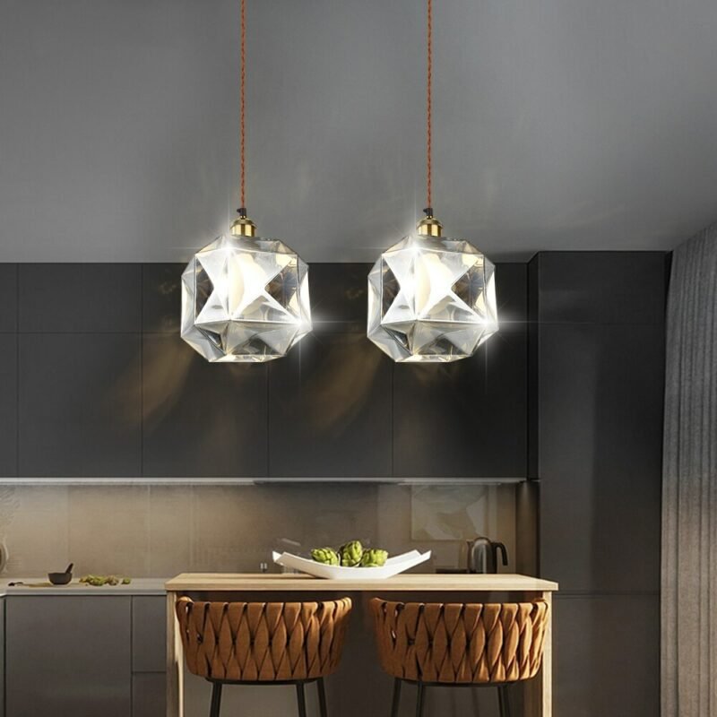 Modern Led Pendant Lights Crystal Glass Lamp Suspension Bedroom Kitchen Bar Copper Body Indoor Lighting AC 220V 3