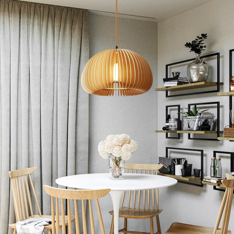 Nordic Designer Wood Pendant Lamp for Kitchen Bedroom Living Room Aesthetic Room Decorator Apple Lighting Appliance Luminaria 4