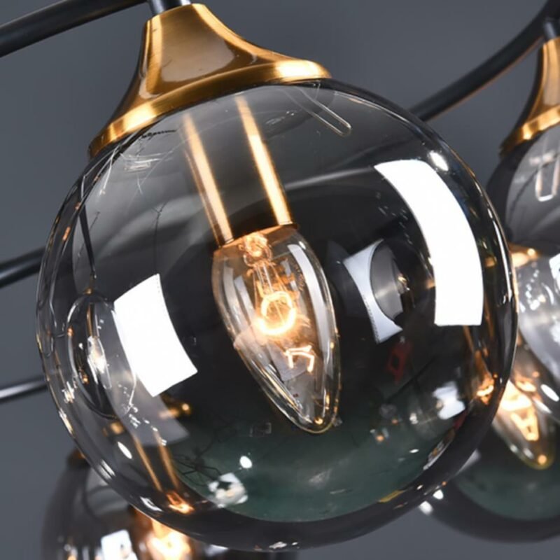 Industrial Chandelier Smoky Gray Amber Glass Lamp Foyer Restaurant Room Art Design Nordic Loft Lamp Metal E14 Black Chandelier 6