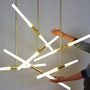 Modern Linear Branch Pendant Light 360 Degrees Rotatable Golden Round Acrylic Hanging Light For Dinning Living room 1