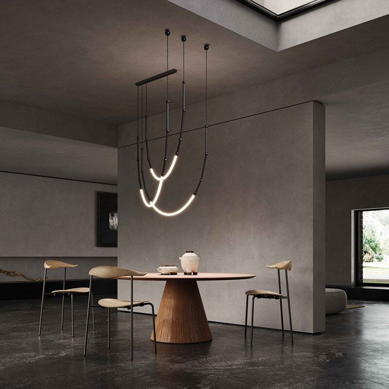 Nordic Italy Designer Led Chandelier Metal Hose Black for Dining Living Room Table Kitchen Pendant Lights Home Decor Fixture 2