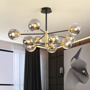 Retro black chandelier lighting LED glass ball bubble chandelier Bedroom iron indoor Loft kitchen island farmhouse lighting 1