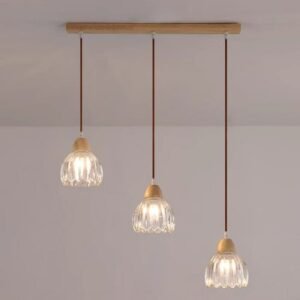 Nordic Glass Bedside Pendant Light Japanese Wooden Pendant Lamps Clear Glass Lampshade Ceiling Hanging Light for Dining Table 1