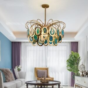 Nordic chandelier Foyer LED Living room Bedroom Gold Luxury pendant Slice Agate Chandelier Metal Loft Home Deco hotel lamp 1