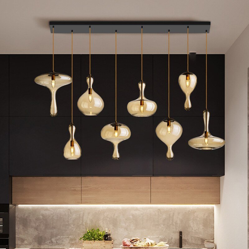 Nordic Amber Glass Pendant Lights for Living Room Dining Room Kitchen Island Bar Lighting Ceiling Hanging Lamp Light Fixture 2