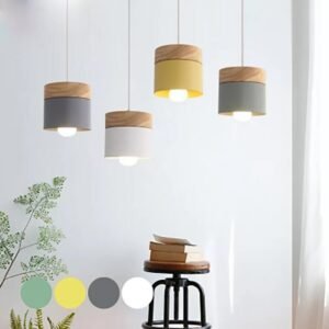 Nordic Minimalist Wooden Pendant Light Led Iron Hanglight for Bedside Restaurant Study Bar Creative Macarons Lighting Appliance 1