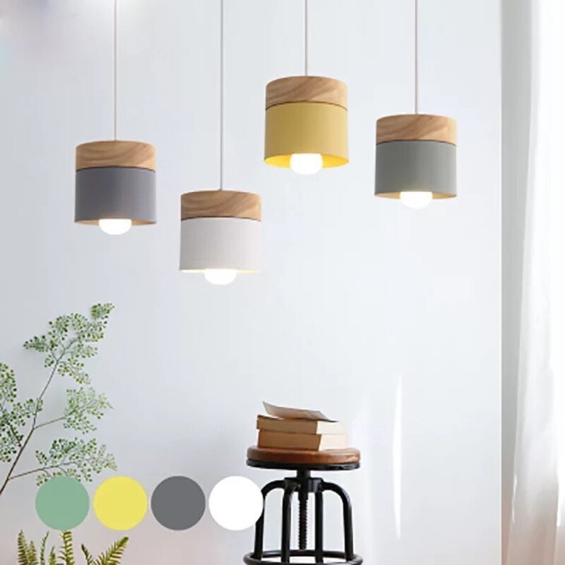 Nordic Minimalist Wooden Pendant Light Led Iron Hanglight for Bedside Restaurant Study Bar Creative Macarons Lighting Appliance 1