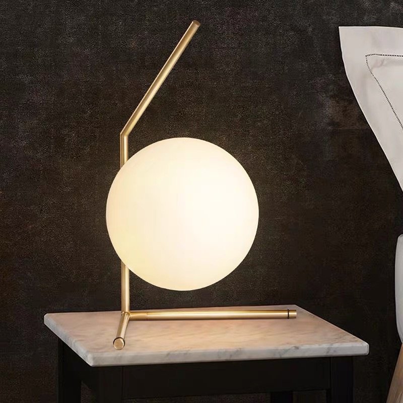 Modern Iron Industrial Glass Ball Table Lamps Golden Pillar Desk Lamp LED E27 Light For Bedroom Living Room Dining Bedroom 2