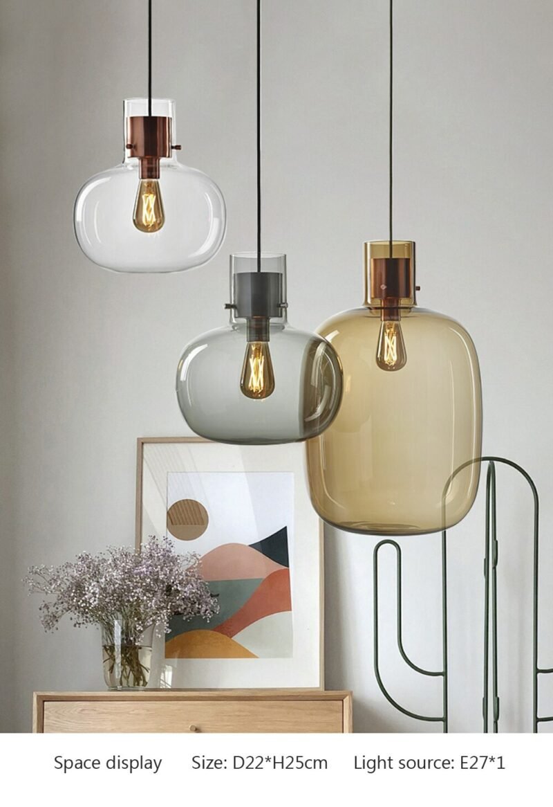 Vintage LED Glass Pendant light Lamp Personalized Design Smoke Gray Amber Jar Lamp Living Room Bedroom Room Decorative Chandelie 4