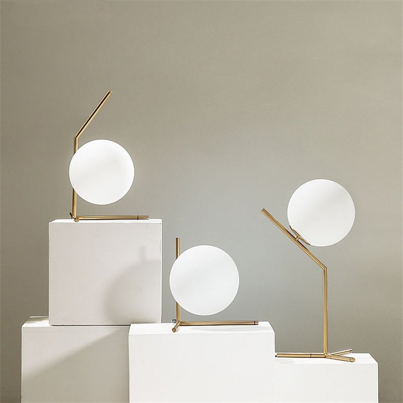 Modern Iron Industrial Glass Ball Table Lamps Golden Pillar Desk Lamp LED E27 Light For Bedroom Living Room Dining Bedroom 1