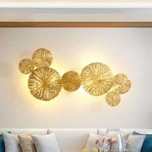 Lotus leaf wall sconce Lotus Leaf Lamp Vintage Copper Wall Lamp gold Retro Bedside Living Room G4 Bulb round wall light 1