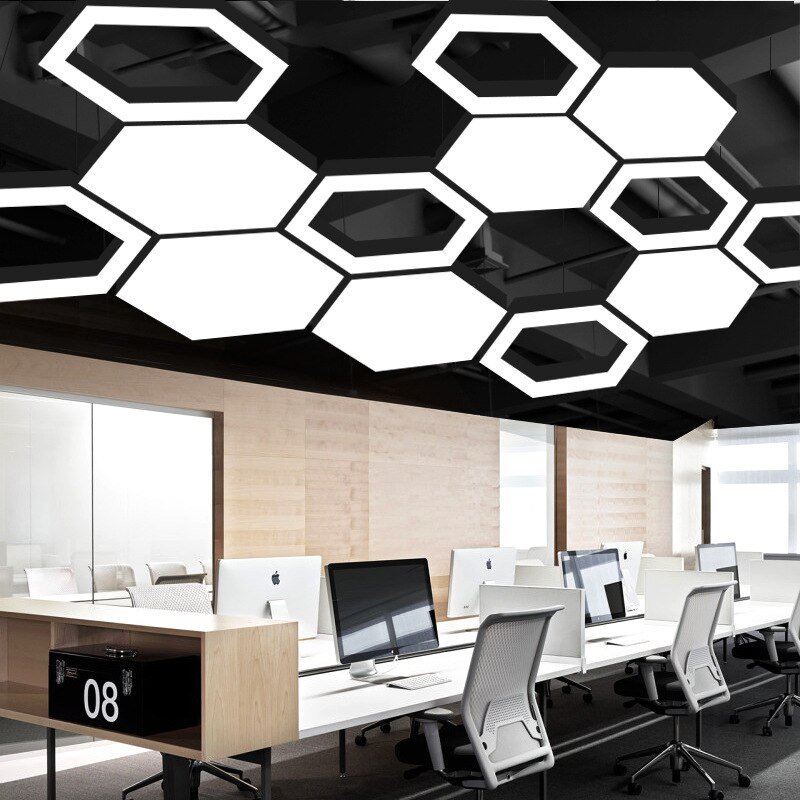 New Creative Hexagon Shape Chandelier Lighting LED Honeycomb Combination Office Internet Cafe Gym Industrial Style Indoor Lamp 4