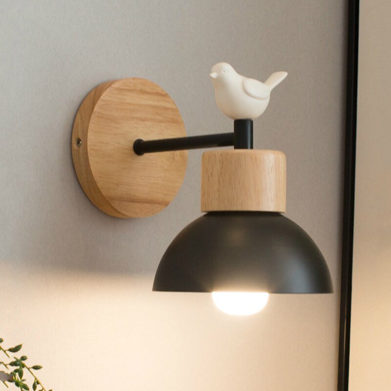 Japanese Style Wood Bird Wall Lamp Creative Lighting Fixture for Kitchen Balcony Staircase Sconce Bedroom Aesthetic Room Decor 3