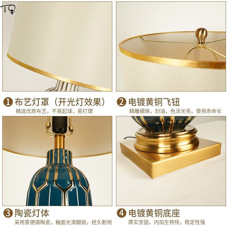 American Luxury Ceramic Table Lamp Led E27 Gold Lustre Minimalist Bedside Desk Lights with Remote Control  Living Room Bedroom 5