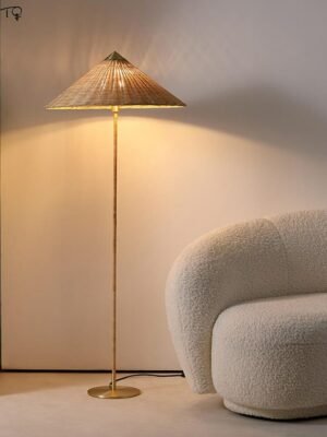 Denmark Design Cream Atmosphere Floor Lamp Rattan Weaving Chinese Hat Corner Standing Lamp Living/Model Room Bedroom Study Sofa 1