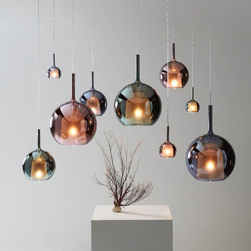 Modern LED Suspension Lamp for Restaurant Smoke Gray Indoor Island Hanging Light Fixtures Round Glass Ball Kitchen 2