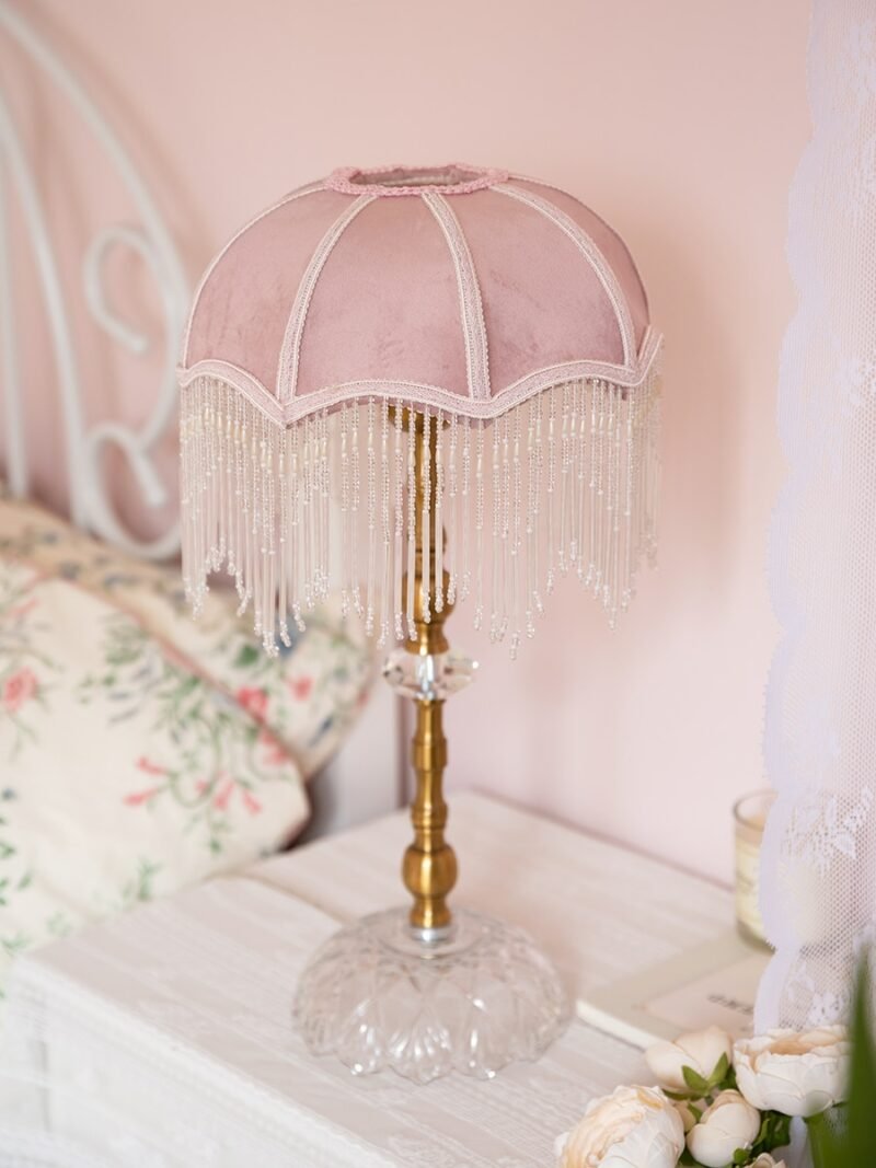 French Romantic Vintage Retro Pink Tassel Table Lamp Bedside Bedroom Home Decorative Desk Lights Girl's/princess Room Wedding 5