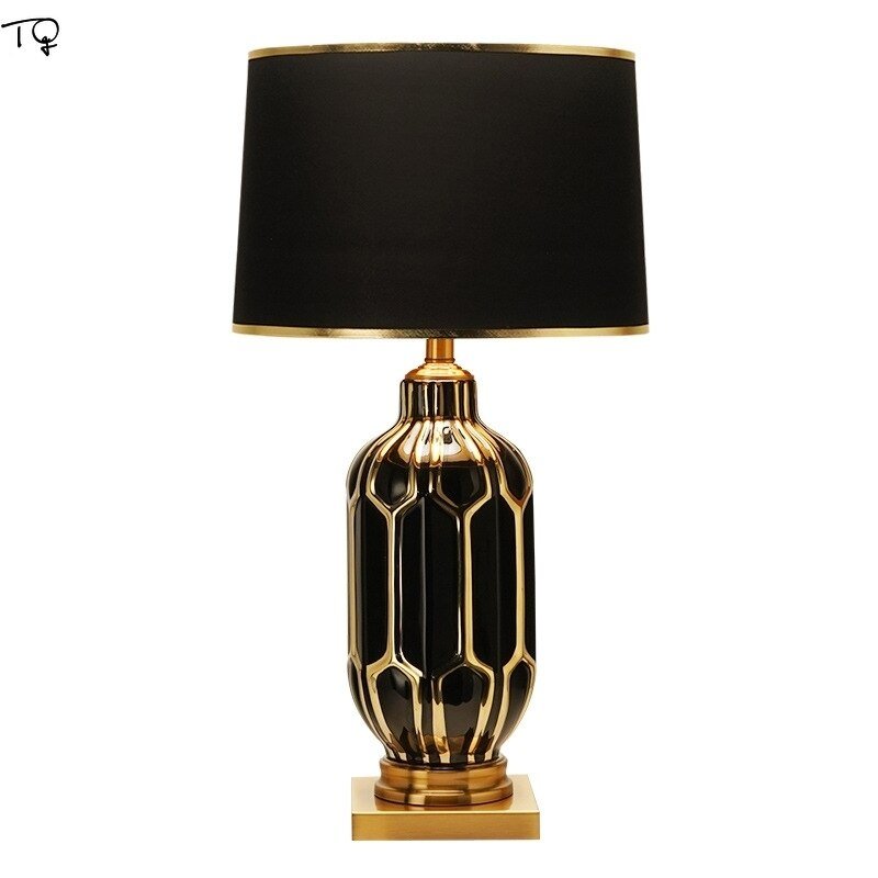 American Luxury Ceramic Table Lamp Led E27 Gold Lustre Minimalist Bedside Desk Lights with Remote Control  Living Room Bedroom 4