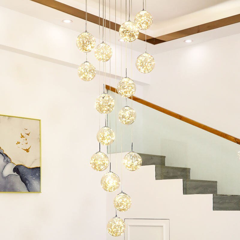 Modern Luxury Glass Staircase Chandeliers Lighting For Villa Loft Home Hotel Modern Loft Led Glass Staircase Pendent Lights 3