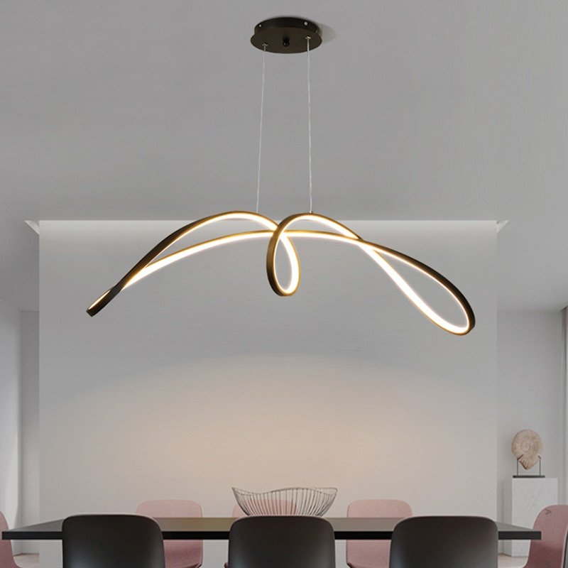 Modern Dining Room Striped Lamp Decoracion Smart Pendant Lights Decoration Salon Chandeliers Kitchen Island Black Linear Lamp 1