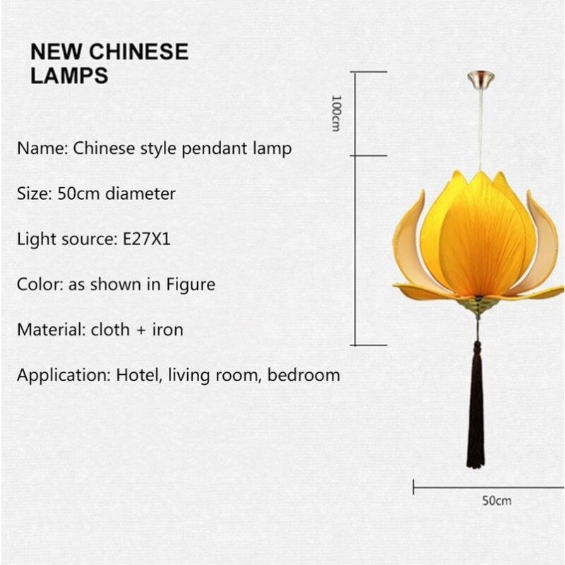 Chinese Style Fabric Lotus Pendant Lamp for Temple Hall Living Room Kitchen Island Aesthetic Room Decorator Lighting Appliance 6