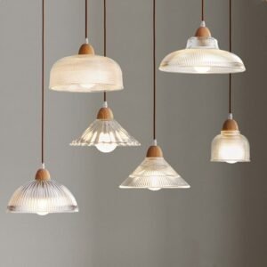 Nordic glass pendant lamp Japanese log wind cafe restaurant three small chandelier bedroom bedside bar dining table lamps 1