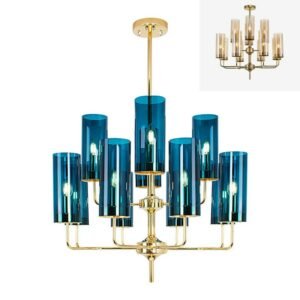 Modern Gold Blue Glass shape chandelier lighting living room bedroom dining room bar Led indoor decorationlight fixtures 1