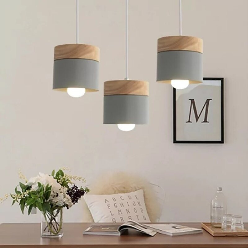 Nordic Minimalist Wooden Pendant Light Led Iron Hanglight for Bedside Restaurant Study Bar Creative Macarons Lighting Appliance 2