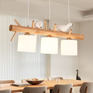 Nordic wood chandelier lighting Personality Restaurant  Long White Glass LED bird lamp 2/3 Heads Living Room Kitchen chandeliers 1