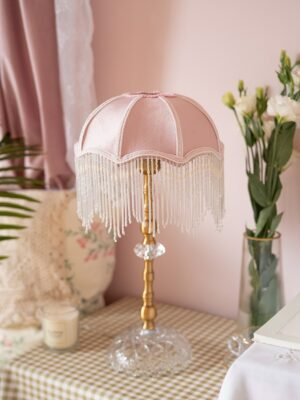 French Romantic Vintage Retro Pink Tassel Table Lamp Bedside Bedroom Home Decorative Desk Lights Girl's/princess Room Wedding 1