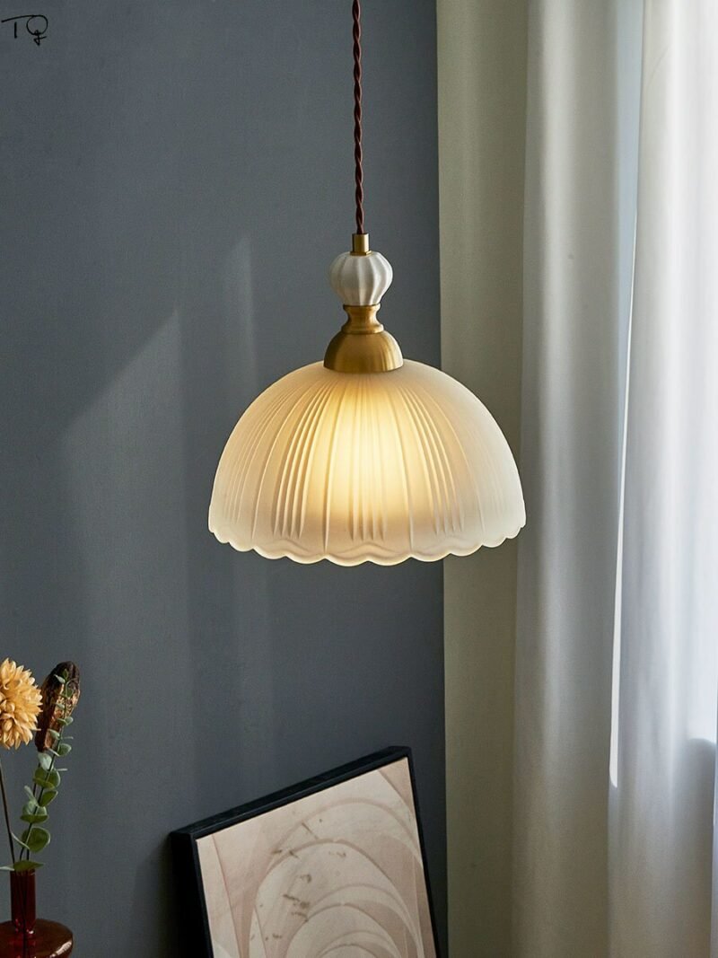 Japanese Minimalist Retro Brass Frosted Glass Pendant Lights LED E27 Study Living/Dining Room Bedroom Home Stay Bedside Bar Cafe 3