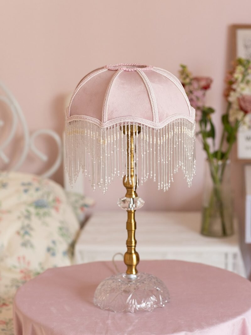 French Romantic Vintage Retro Pink Tassel Table Lamp Bedside Bedroom Home Decorative Desk Lights Girl's/princess Room Wedding 4