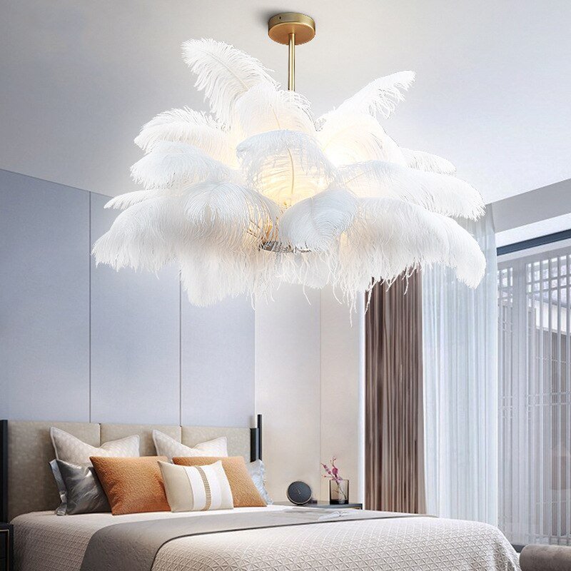 Postmodern Feather Chandelier Creative Designer 100% Real Ostrich Feather Decoration Light For Bedroom Living Room Princess Room 5