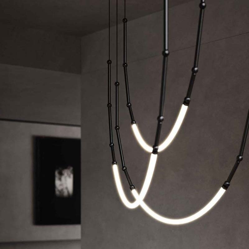 Nordic Italy Designer Led Chandelier Metal Hose Black for Dining Living Room Table Kitchen Pendant Lights Home Decor Fixture 5