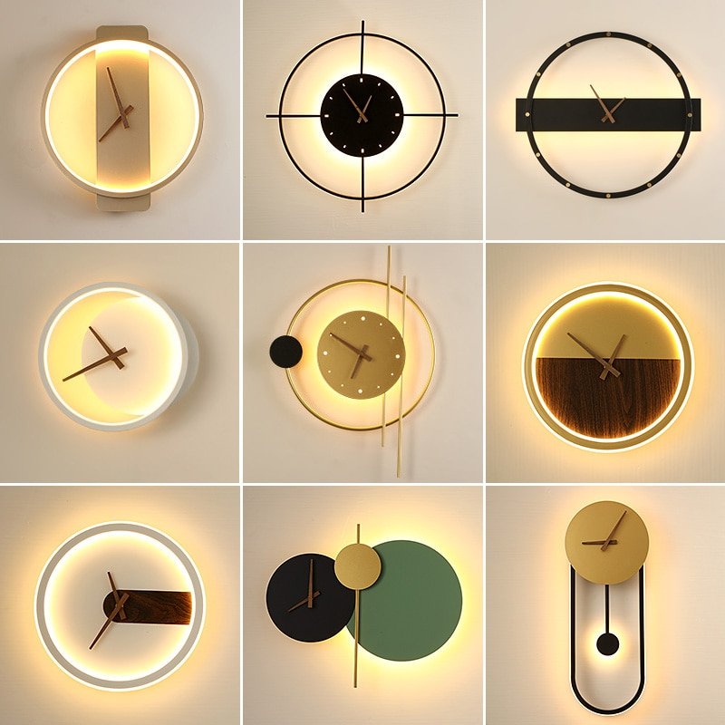 Wall lamp with clock dining room living room TV background wall decor aisle wall light Nordic silent clock bedroom bedside lamp 3