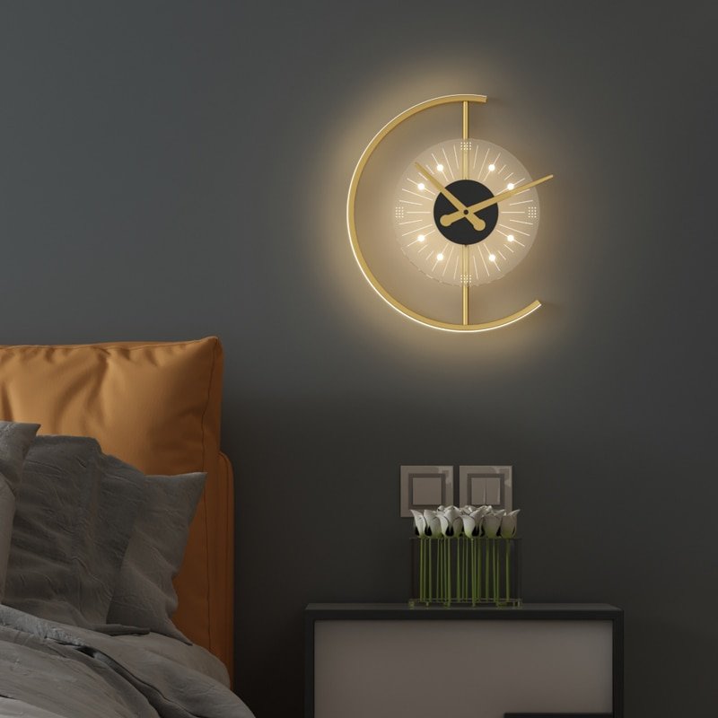 Wall lamp with clock dining room living room TV background wall decor aisle wall light Nordic silent clock bedroom bedside lamp 2