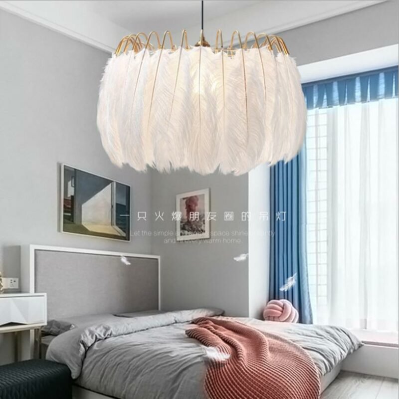 Nordic Feather  Pendant Light  bedroom hanging lamp modern warm romantic creative children's room indoor decor  lamps Fixture 2