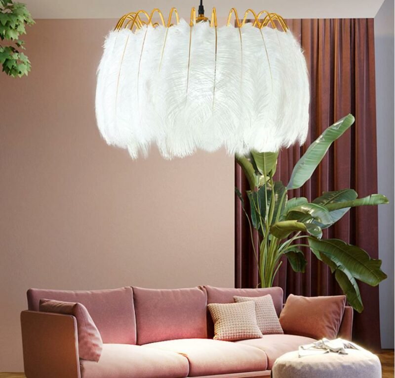 Nordic Feather  Pendant Light  bedroom hanging lamp modern warm romantic creative children's room indoor decor  lamps Fixture 4