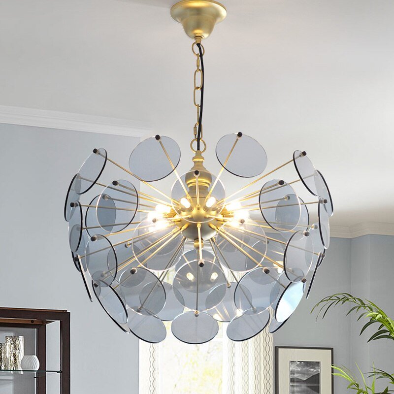 Italian Light Luxury Living Room Chandelier Nordic Minimalist Disc Petal Glass Dining Room Lamp Minimalist Pendant Lights 1